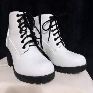 White faux leather boots
